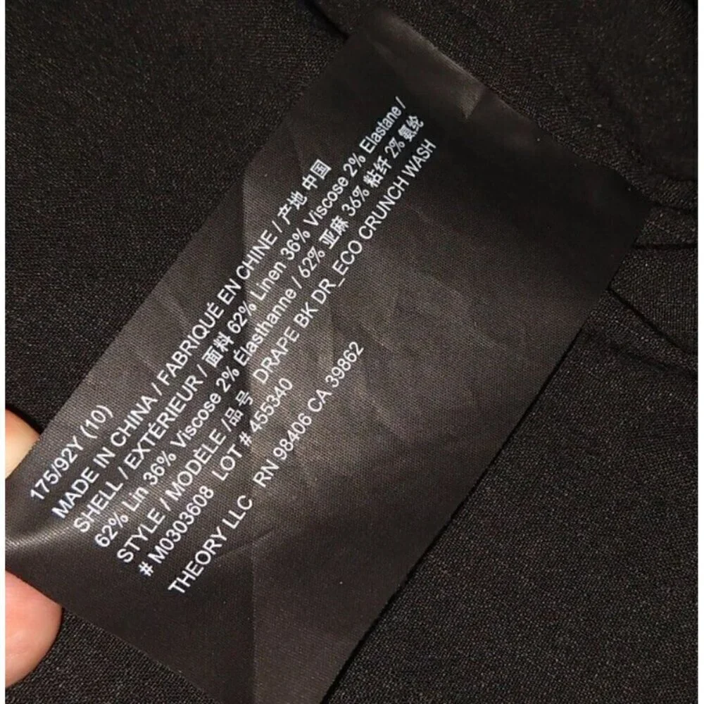 Theory Drape Back Dress Size 10 Black Linen Blend Stretch Sleeveless Fit & Flare